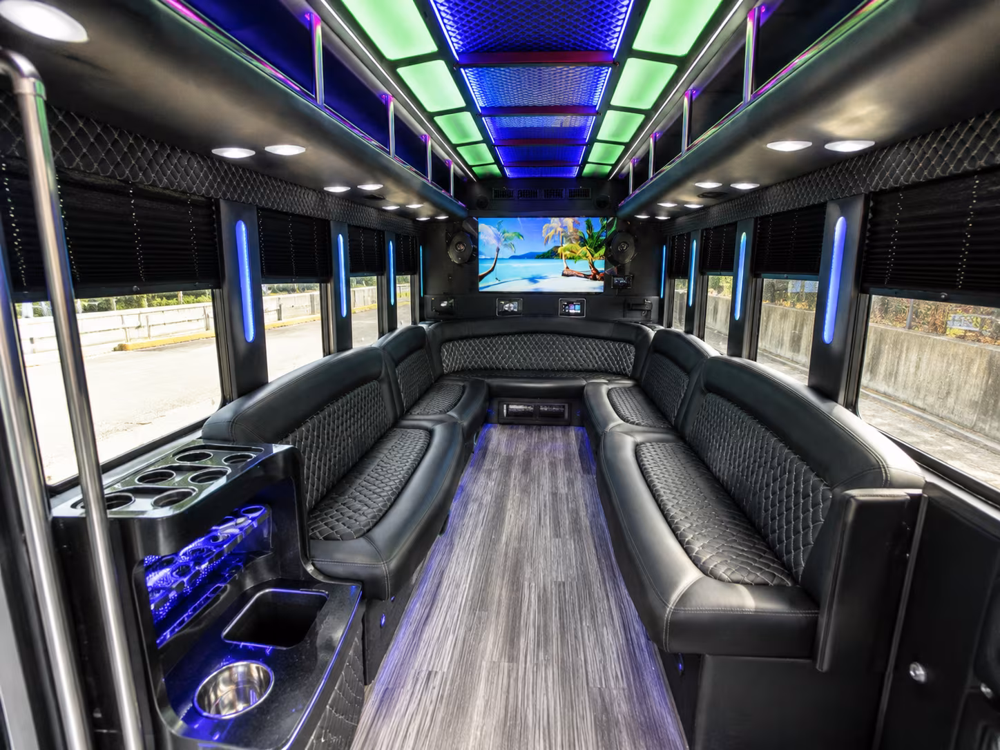suffolk 18 passenger party bus inside