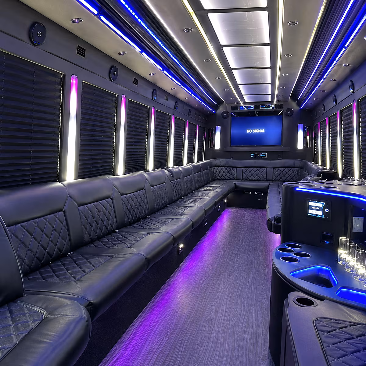 suffolk 30 passenger party bus inside